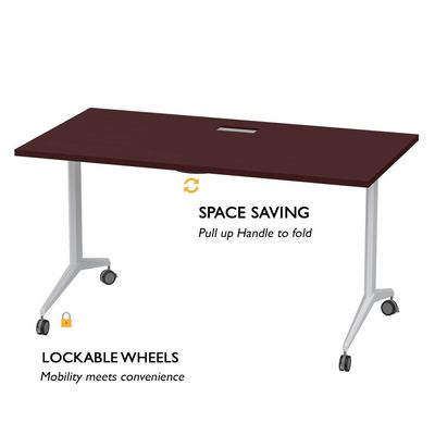Mahmayi Folde 78-16 Modern Folding Table with Wheels for Easy Mobility - Portable Multipurpose Desk for Home Office, Compact Design with Rolling Wheels for Convenient Transportation and Storage (Apple Cherry, 160cm)