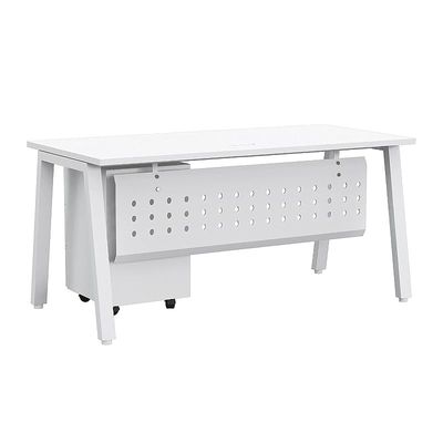 Mahmayi Bentuk 139-16 Modern Workstation Desk with Mobile Drawer, Wire Management, Metal Legs & Modesty Panel - Ideal Computer Desk for Home Office Organization and Efficiency (White)