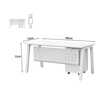 Mahmayi Bentuk 139-16 Modern Workstation Desk with Mobile Drawer, Wire Management, Metal Legs & Modesty Panel - Ideal Computer Desk for Home Office Organization and Efficiency (White)