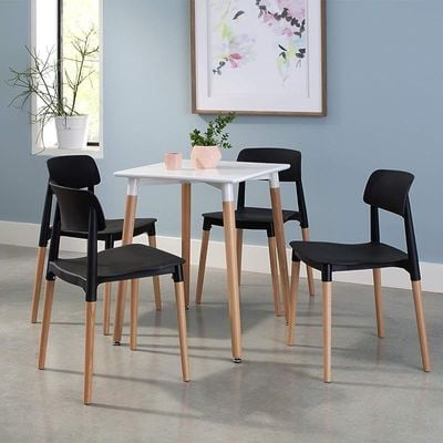 161 Collection by OFM Mid Century 4 Pack Modern 18" Plastic Molded Dining Chairs, Solid Natural Wood Legs, in Black