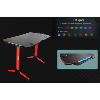 ContraGaming by Gaming Table MY 1160 Red RGB Lighting with Gamepad Holder USB Holder Cable Management with Carbon Fiber Top with AM K5 Pro Headset Combo
