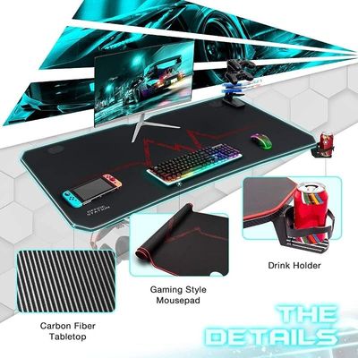 ContraGaming by Gaming Table MY 1160 Red RGB Lighting with Gamepad Holder USB Holder Cable Management with Carbon Fiber Top with S101-2 USB Keyboard Combo