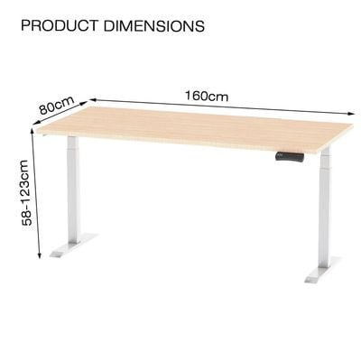 Mahmayi Flexispot Standing Desk Dual Motor 3 Stages Electric Stand Up Desk 160cmx80cm Height Adjustable Desk Home Office Desk White Frame - Oak