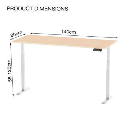 Mahmayi Flexispot Standing Desk Dual Motor 3 Stages Electric Stand Up Desk 140cmx80cm Height Adjustable Desk Home Office Desk White Frame - Oak