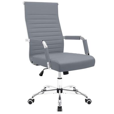 New Ribbed Office Desk Mid-Back Pu Leather (Grey)