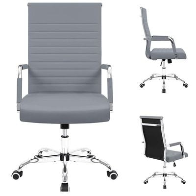 New Ribbed Office Desk Mid-Back Pu Leather (Grey)