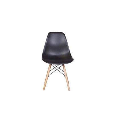 Dining Style Side Chair with Natural Wood Legs Eiffel Dining Room Chair Lounge Chair Molded Plastic Seat Shell Top Side Chairs - Black