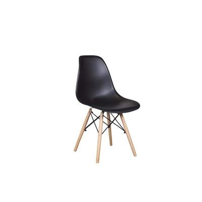 Dining Style Side Chair with Natural Wood Legs Eiffel Dining Room Chair Lounge Chair Molded Plastic Seat Shell Top Side Chairs - Black