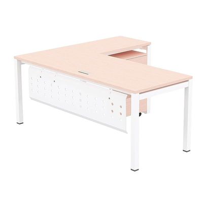 Mahmayi Figura 72-18L L-Shaped Modern Workstation Desk with Mobile Drawer, Computer Desk, Metal Legs with Modesty Panel - Ideal for Home Office, Study, Writing, and Workstation Use (Oak)
