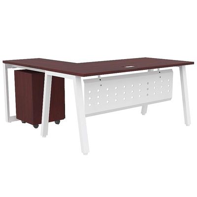 Mahmayi Bentuk 139-14L L-Shape Modern Workstation Desk with Mobile Drawer, Wire Management, Metal Legs & Modesty Panel - Ideal Computer Desk for Home Office Organization and Efficiency (Apple Cherry)