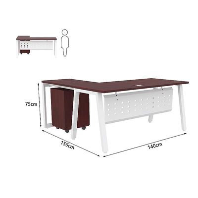 Mahmayi Bentuk 139-14L L-Shape Modern Workstation Desk with Mobile Drawer, Wire Management, Metal Legs & Modesty Panel - Ideal Computer Desk for Home Office Organization and Efficiency (Apple Cherry)