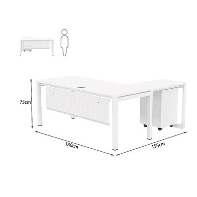 Mahmayi Figura 72-18L L-Shaped Modern Workstation Desk with Mobile Drawer, Computer Desk, Metal Legs with Modesty Panel - Ideal for Home Office, Study, Writing, and Workstation Use (White)