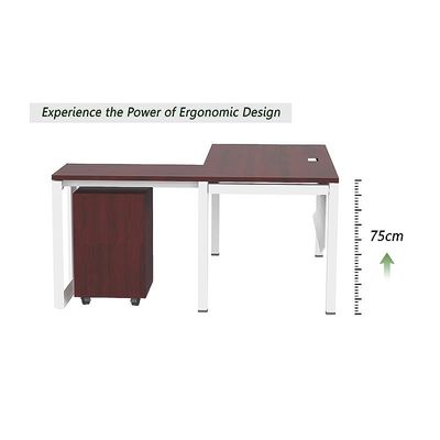 Mahmayi Figura 72-16L L-Shaped Modern Workstation Desk with Mobile Drawer, Computer Desk, Metal Legs with Modesty Panel - Ideal for Home Office, Study, Writing, and Workstation Use (Apple Cherry)