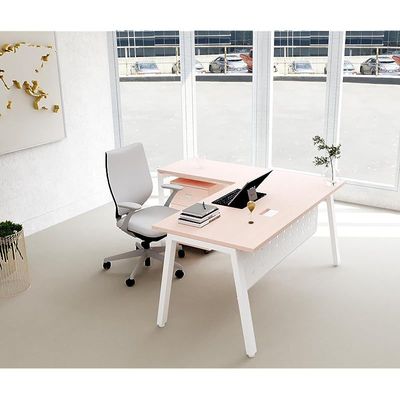 Mahmayi Bentuk 139-18L L-Shape Modern Workstation Desk with Mobile Drawer, Wire Management, Metal Legs & Modesty Panel - Ideal Computer Desk for Home Office Organization and Efficiency (Oak)