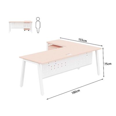 Mahmayi Bentuk 139-18L L-Shape Modern Workstation Desk with Mobile Drawer, Wire Management, Metal Legs & Modesty Panel - Ideal Computer Desk for Home Office Organization and Efficiency (Oak)