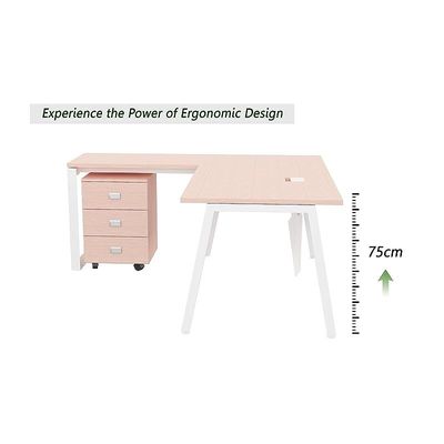 Mahmayi Bentuk 139-18L L-Shape Modern Workstation Desk with Mobile Drawer, Wire Management, Metal Legs & Modesty Panel - Ideal Computer Desk for Home Office Organization and Efficiency (Oak)