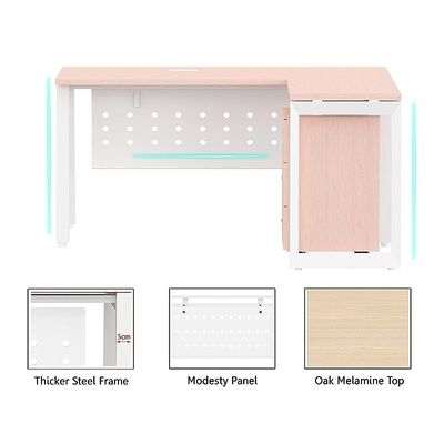 Mahmayi Bentuk 139-18L L-Shape Modern Workstation Desk with Mobile Drawer, Wire Management, Metal Legs & Modesty Panel - Ideal Computer Desk for Home Office Organization and Efficiency (Oak)