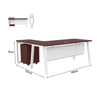 Mahmayi Bentuk 139-16L L-Shape Modern Workstation Desk with Mobile Drawer, Wire Management, Metal Legs & Modesty Panel - Ideal Computer Desk for Home Office Organization and Efficiency (Apple Cherry)