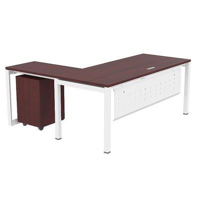 Mahmayi Figura 72-18L L-Shaped Modern Workstation Desk with Mobile Drawer, Computer Desk, Metal Legs with Modesty Panel - Ideal for Home Office, Study, Writing, and Workstation Use (Apple Cherry)