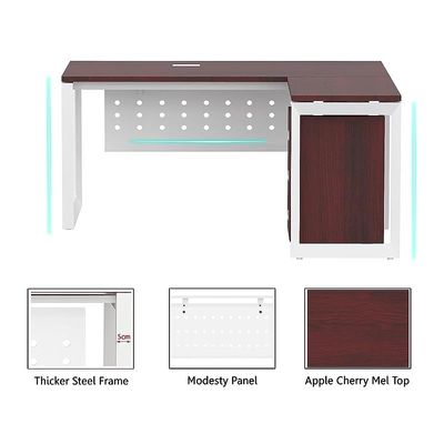 Mahmayi Vorm 136-16L  Modern Workstation Desk with Mobile Drawer for Home Office, Study, and Workstation Use - Stylish and Functional Furniture Solution (L-Shaped, Apple Cherry, 160cm)