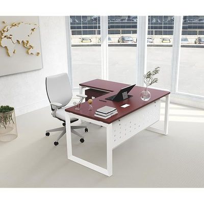 Mahmayi Vorm 136-16L  Modern Workstation Desk with Mobile Drawer for Home Office, Study, and Workstation Use - Stylish and Functional Furniture Solution (L-Shaped, Apple Cherry, 160cm)
