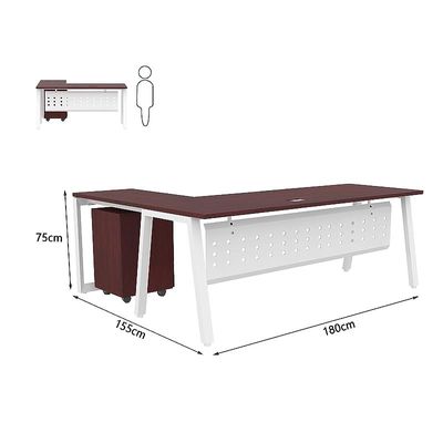 Mahmayi Bentuk 139-18L L-Shape Modern Workstation Desk with Mobile Drawer, Wire Management, Metal Legs & Modesty Panel - Ideal Computer Desk for Home Office Organization and Efficiency (Apple Cherry)