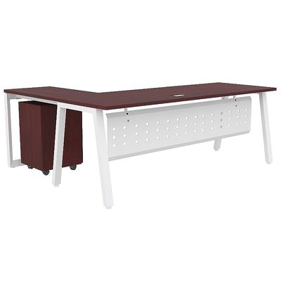 Mahmayi Bentuk 139-18L L-Shape Modern Workstation Desk with Mobile Drawer, Wire Management, Metal Legs & Modesty Panel - Ideal Computer Desk for Home Office Organization and Efficiency (Apple Cherry)