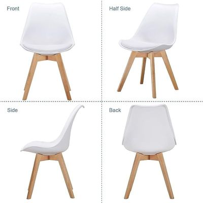 Retro Dining Side Mid Century Modern Chairs Durable Pu Cushion With Solid Wooden Legs, Set Of 4, White