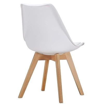 Retro Dining Side Mid Century Modern Chairs Durable Pu Cushion With Solid Wooden Legs, Set Of 4, White