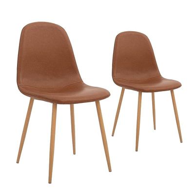 Washable Pu Cushion Seat Back, Mid Century Metal Legs For Kitchen Dining Room Side Chair, Set Of 2, Brown