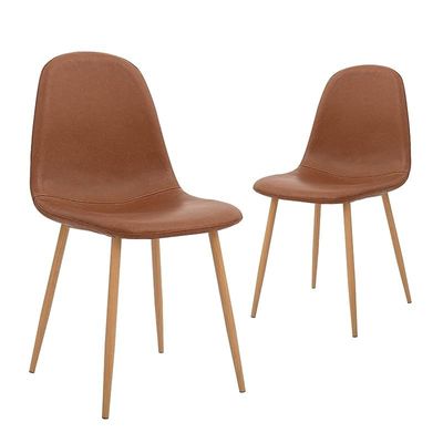 Washable Pu Cushion Seat Back, Mid Century Metal Legs For Kitchen Dining Room Side Chair, Set Of 2, Brown