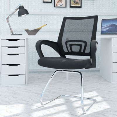 SK69001CBl Modern Medium Back Office Chairs (Black, Visitor Chair)