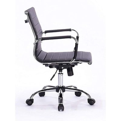 Mahmayi Ultimate 031L Eames Replica Ribbed PU Chrome Lowback Chair - Black, Comfortable Office Furniture