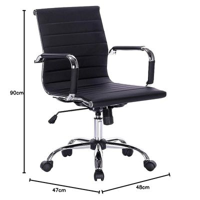 Mahmayi Ultimate 031L Eames Replica Ribbed PU Chrome Lowback Chair - Black, Comfortable Office Furniture