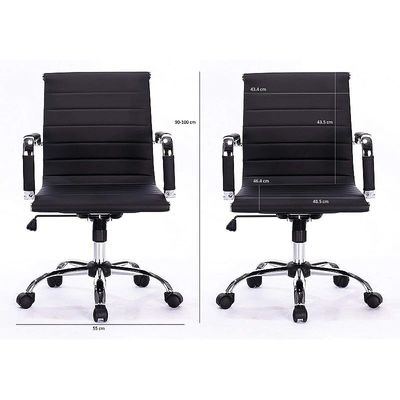 Mahmayi Ultimate 031L Eames Replica Ribbed PU Chrome Lowback Chair - Black, Comfortable Office Furniture