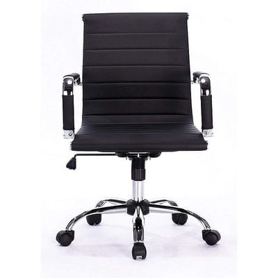 Mahmayi Ultimate 031L Eames Replica Ribbed PU Chrome Lowback Chair - Black, Comfortable Office Furniture