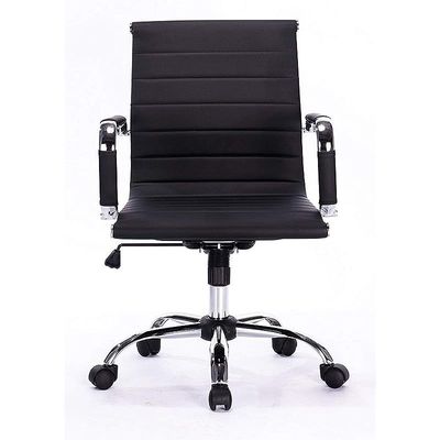 Mahmayi Ultimate 031L Eames Replica Ribbed PU Chrome Lowback Chair - أسود، أثاث مكتبي مريح