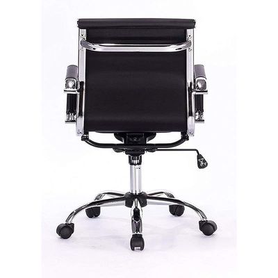 Mahmayi Ultimate 031L Eames Replica Ribbed PU Chrome Lowback Chair - Black, Comfortable Office Furniture