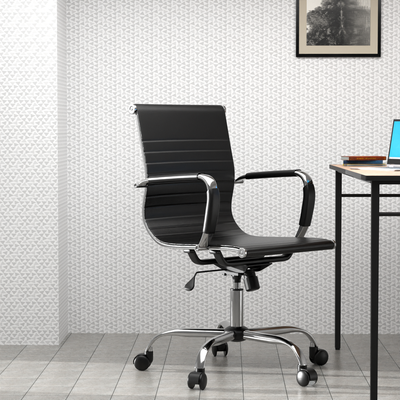 Ultimate 031L Eames Replica Ribbed PU Chrome Lowback Chair