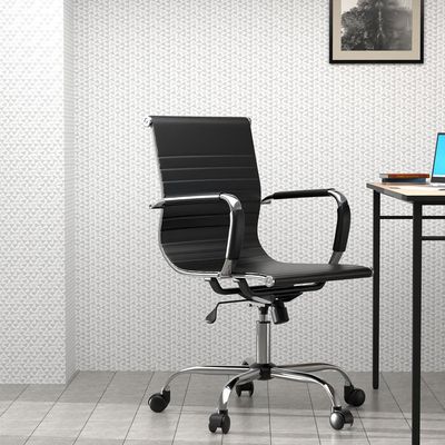 كرسي Ultimate 031L Eames Replica Ribbed PU Chrome Lowback
