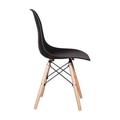 Set of 3 Dining Style Side Chair with Natural Wood Legs Eiffel Dining Room Chair Lounge Chair Eiffel Legged Base Molded Plastic Seat Shell Top Side Chairs - Black