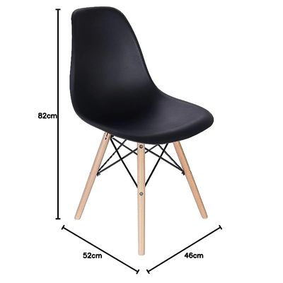 Set of 3 Dining Style Side Chair with Natural Wood Legs Eiffel Dining Room Chair Lounge Chair Eiffel Legged Base Molded Plastic Seat Shell Top Side Chairs - Black