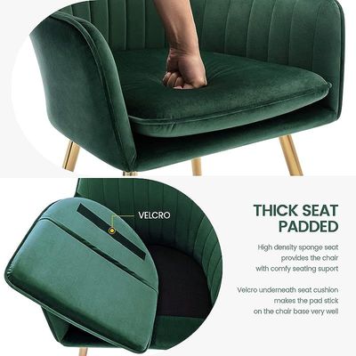Velvet Dinning Chair Set of 2 Mid-Back Accent Chair Modern Leisure Armchair with Gold Plating Legs Upholstered Living Room Chair (Royal Green-2PCS)
