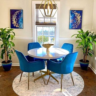 Velvet Dinning Chair Set of 2 Mid-Back Accent Chair Modern Leisure Armchair with Gold Plating Legs Upholstered Living Room Chair (Blue2-2PCS)