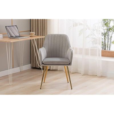 Artechworks Velvet Modern Living Dining Room Arm Chair Club Leisure Guest Lounge Bedroom Upholstered With Gold Metal Legs, Gray