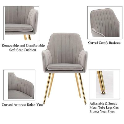 Artechworks Velvet Modern Living Dining Room Arm Chair Club Leisure Guest Lounge Bedroom Upholstered With Gold Metal Legs, Gray