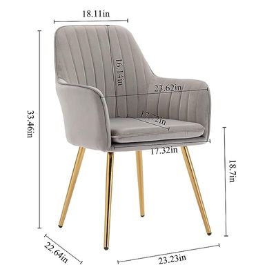 Artechworks Velvet Modern Living Dining Room Arm Chair Club Leisure Guest Lounge Bedroom Upholstered With Gold Metal Legs, Gray