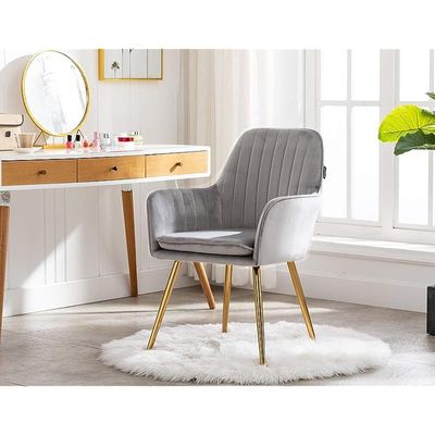 Artechworks Velvet Modern Living Dining Room Arm Chair Club Leisure Guest Lounge Bedroom Upholstered With Gold Metal Legs, Gray