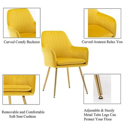 Artechworks Velvet Modern Living Dining Room Arm Chair Club Leisure Guest Lounge Bedroom Upholstered With Gold Metal Legs, Yellow