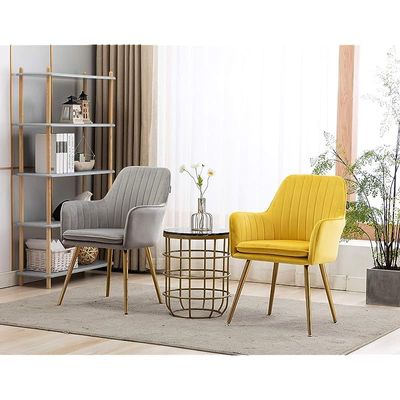 Artechworks Velvet Modern Living Dining Room Arm Chair Club Leisure Guest Lounge Bedroom Upholstered With Gold Metal Legs, Yellow